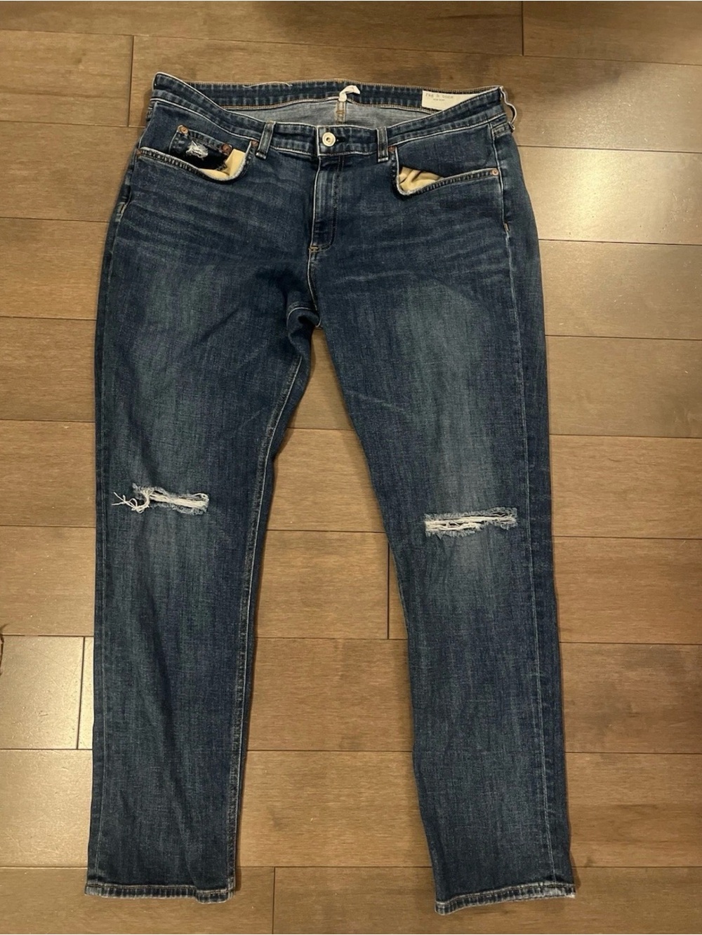Rag And Bone Woman Jeans Dre Low Rise Slim Boyfriend Blue Distressed Size 33